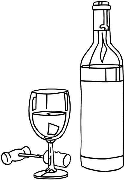 Wine bottle, corkscrew and glass vinyl sticker. Customize on line. Food Meals Drinks 040-0433